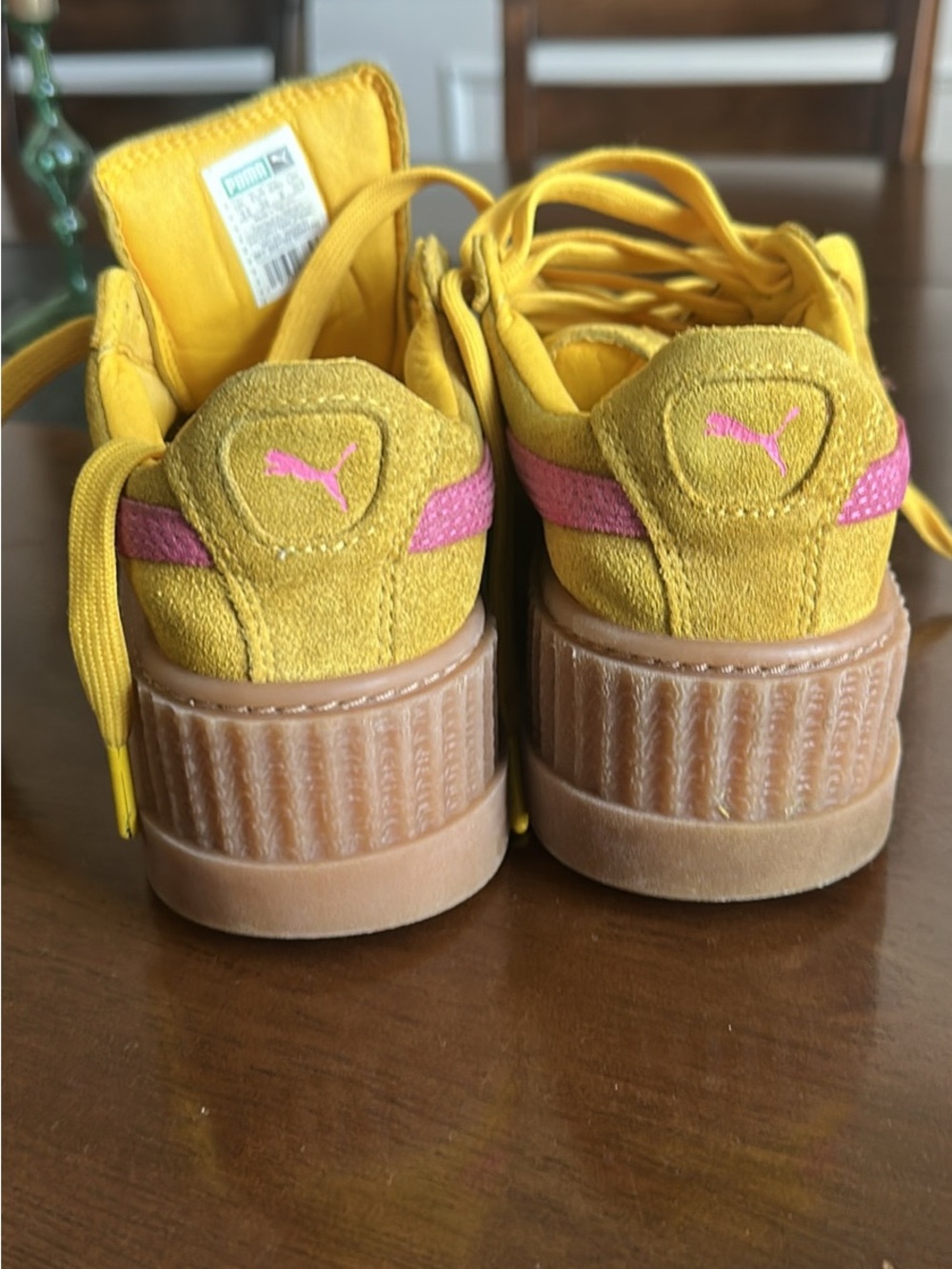 PUMA Yellow Suede Platform Sneakers with Pink Stripe - Picture 3 of 5